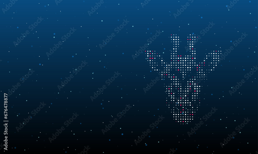 Poster on the right is the giraffe head symbol filled with white dots. background pattern from dots and cir