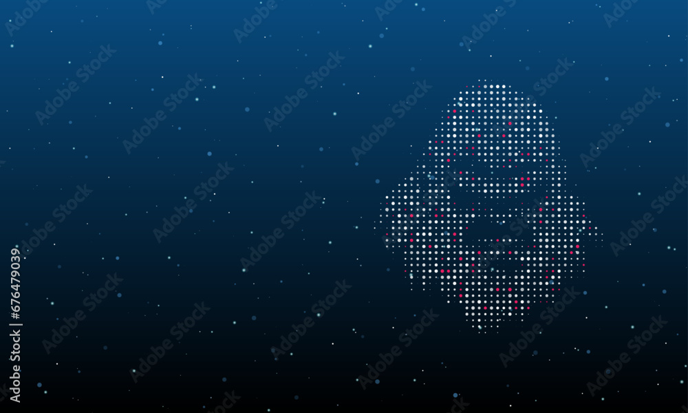 Poster on the right is the gorilla head symbol filled with white dots. background pattern from dots and cir