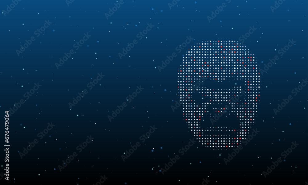Poster on the right is the gorilla head symbol filled with white dots. background pattern from dots and cir