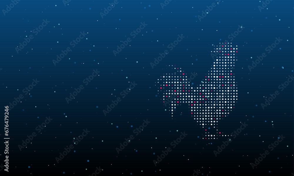 Poster on the right is the rooster symbol filled with white dots. background pattern from dots and circles 