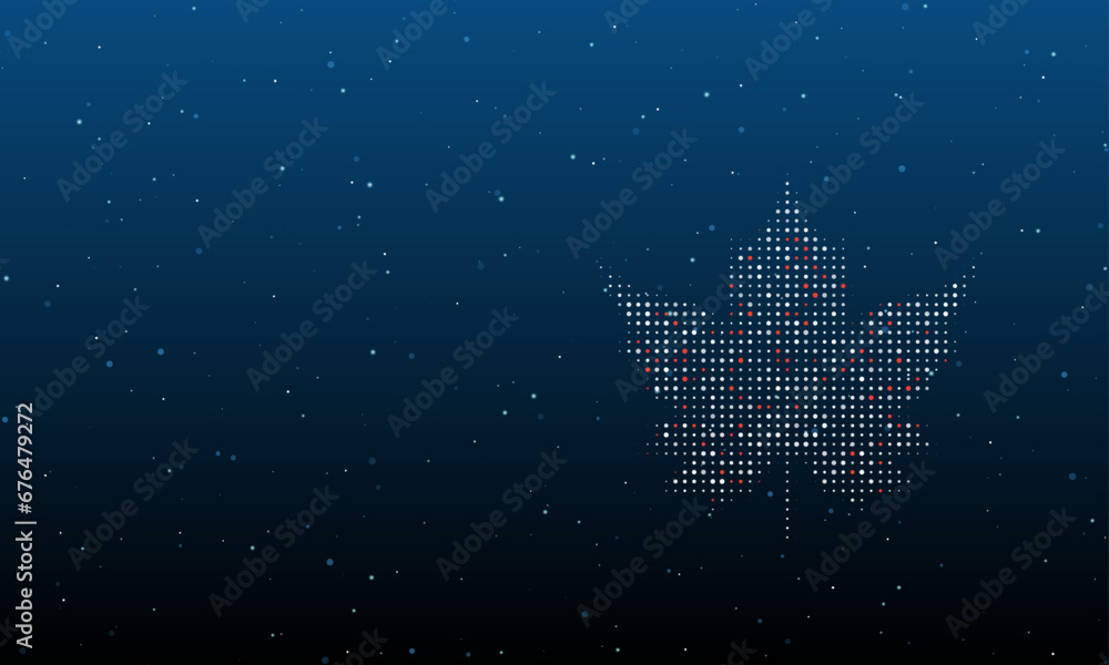 Poster on the right is the maple leaf symbol filled with white dots. background pattern from dots and circl