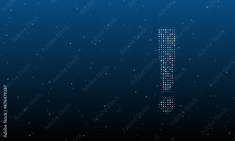 Poster on the right is the exclamation symbol filled with white dots. background pattern from dots and circ