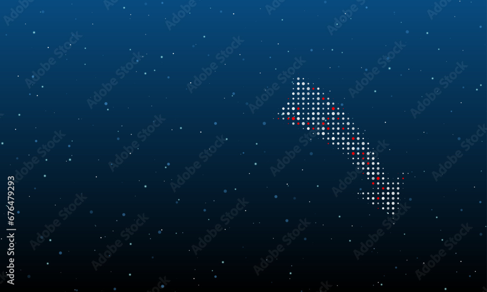 Poster on the right is the down arrow symbol filled with white dots. background pattern from dots and circl