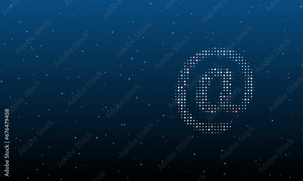 Poster on the right is the at symbol filled with white dots. background pattern from dots and circles of di