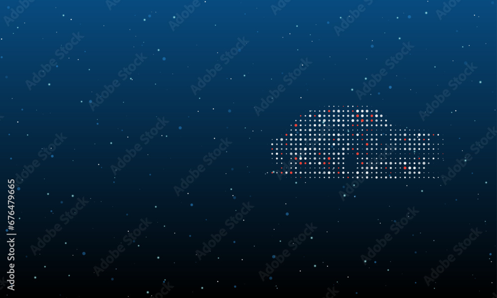 Poster on the right is the vintage car symbol filled with white dots. background pattern from dots and circ
