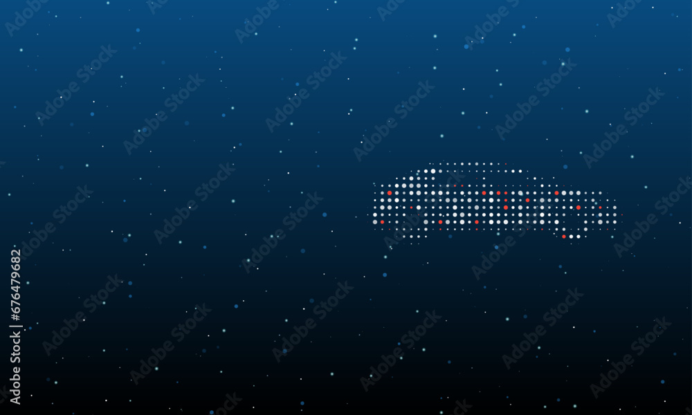 Poster on the right is the car symbol filled with white dots. background pattern from dots and circles of d