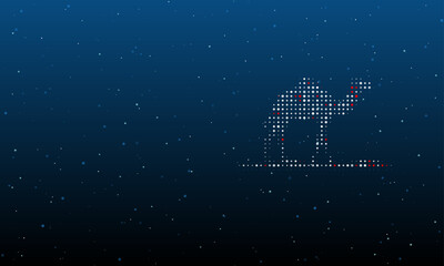 On the right is the wild camel symbol filled with white dots. Background pattern from dots and circles of different shades. Vector illustration on blue background with stars