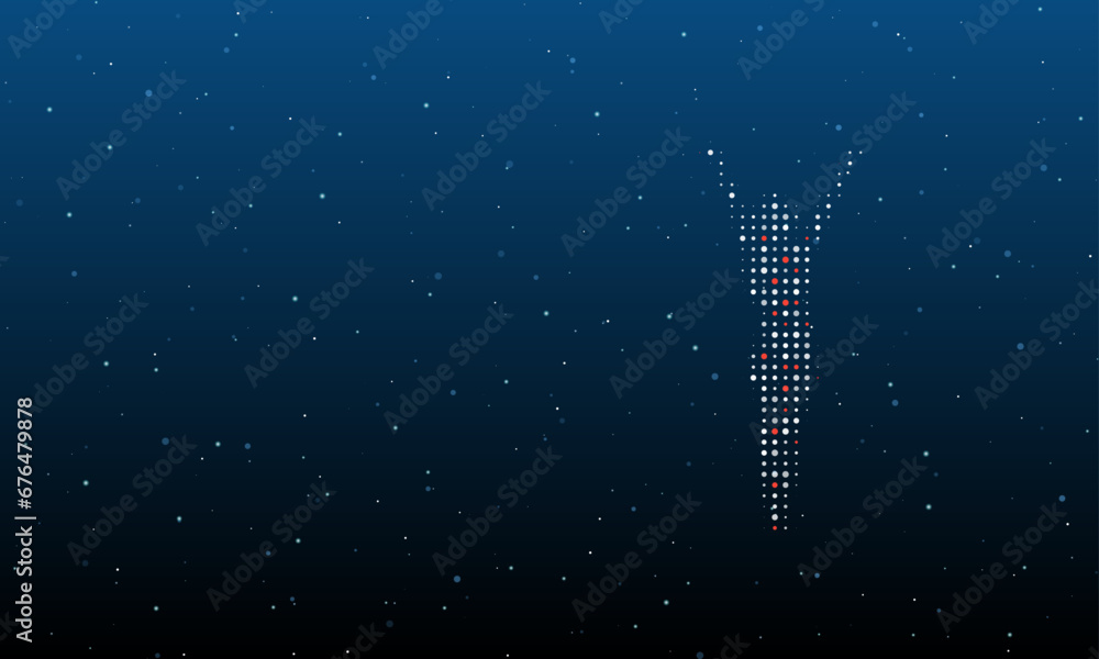 Poster on the right is the woman with hands up symbol filled with white dots. background pattern from dots 