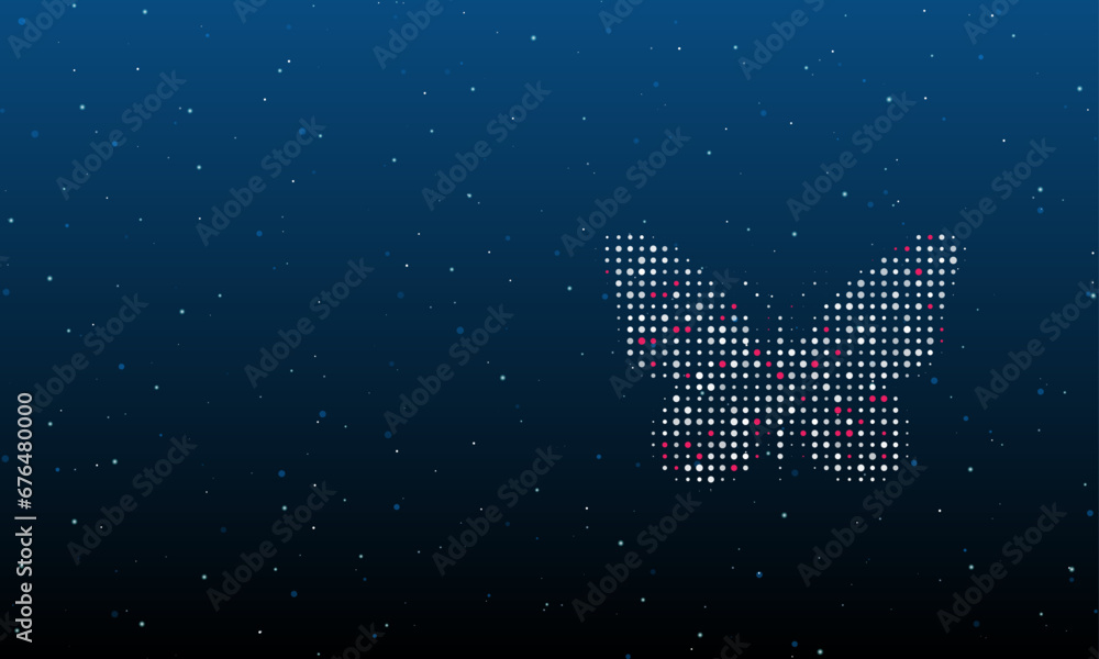 Poster on the right is the butterfly symbol filled with white dots. background pattern from dots and circle