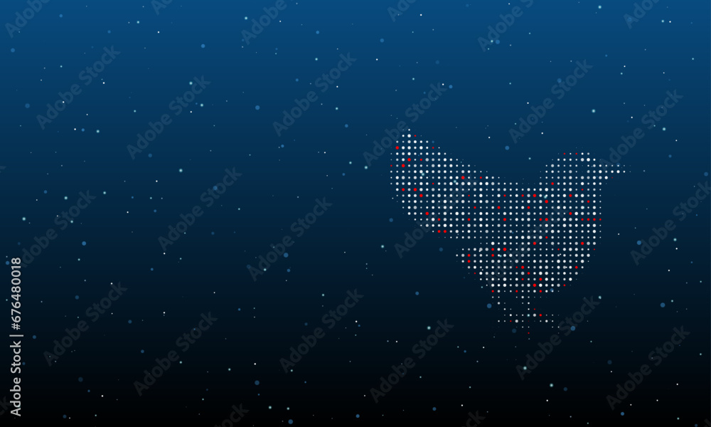 Aufkleber on the right is the bird symbol filled with white dots. background pattern from dots and circles of 