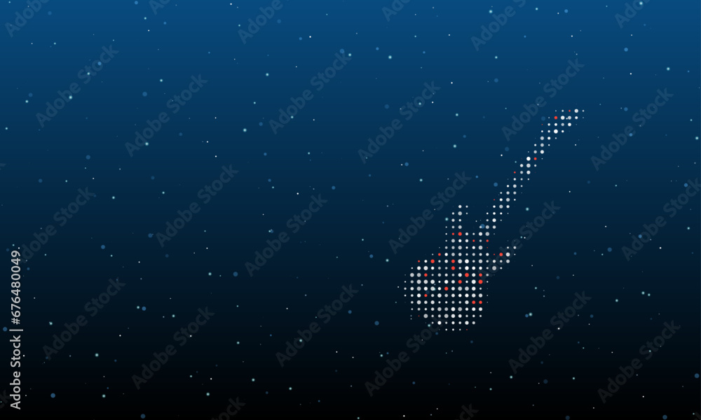 Poster on the right is the guitar symbol filled with white dots. background pattern from dots and circles o