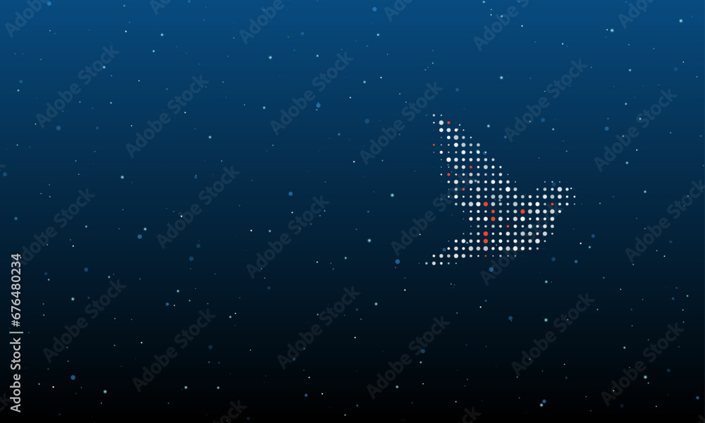 Aufkleber on the right is the bird symbol filled with white dots. background pattern from dots and circles of 