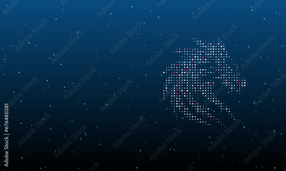 Poster on the right is the dragon's head symbol filled with white dots. background pattern from dots and ci