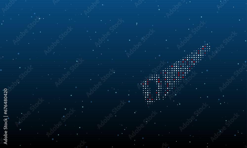 Aufkleber on the right is the hand saw symbol filled with white dots. background pattern from dots and circles