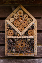 Insect hotel on a wooden wall
