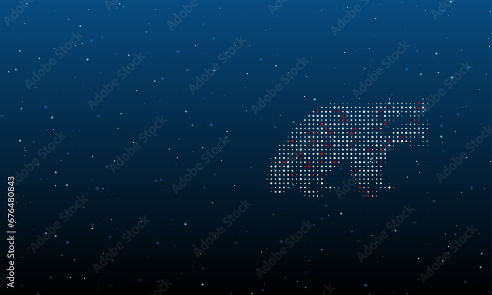 Poster on the right is the raccoon symbol filled with white dots. background pattern from dots and circles 