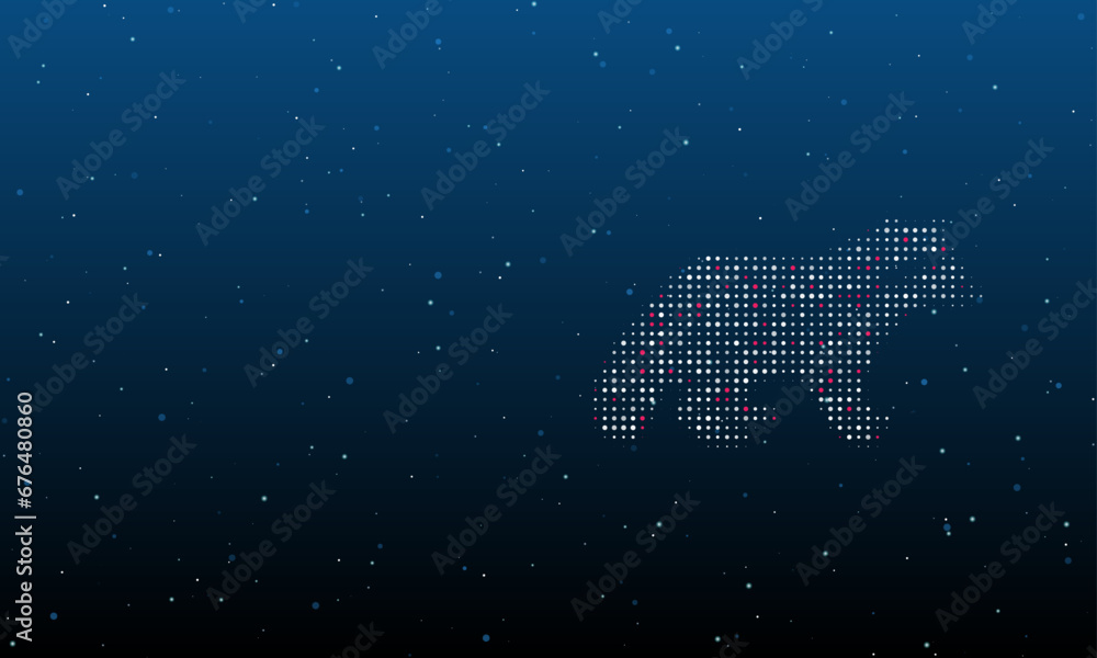 Poster on the right is the raccoon symbol filled with white dots. background pattern from dots and circles 