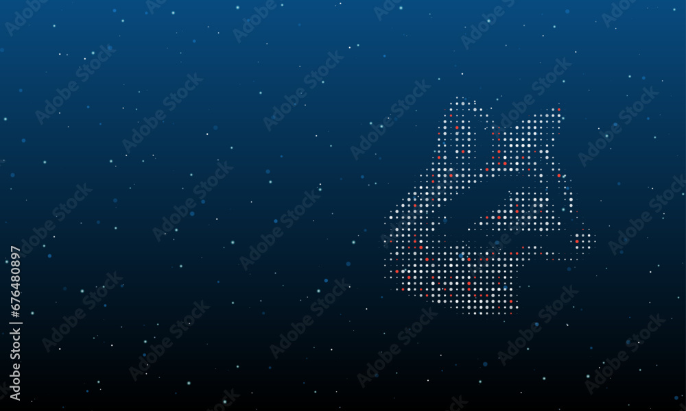 Aufkleber on the right is the raccoon head symbol filled with white dots. background pattern from dots and cir