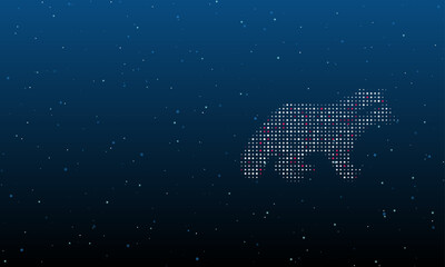 On the right is the raccoon symbol filled with white dots. Background pattern from dots and circles of different shades. Vector illustration on blue background with stars
