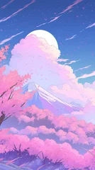 Gordijnen Hand drawn anime beautiful fantasy landscape illustration background   © 俊后生