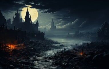 a dark, magical, ruined castle 