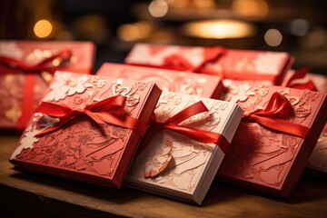 red hong bao or red envelope, traditionally used in Chinese culture for gift  - obrazy, fototapety, plakaty