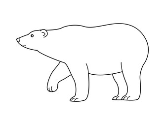 Big polar white bear. Wild mammal of the Arctic. Strong animal predator. White wool. fauna and zoo. Cartoon vector illustration. Black and white line
