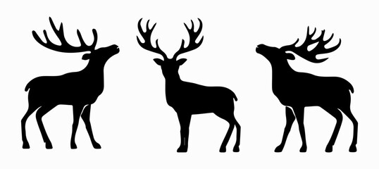 Graphic black silhouettes of wild Deer silhouette- vector illustration with white background