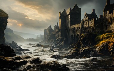 Fototapeta premium fantasy landscape with a gloomy castle
