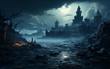 fantasy landscape with a gloomy castle