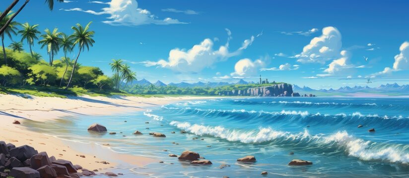 In the summer under the blue sky I love relaxing at the beach with the sun shining down feeling the warm sand between my toes listening to the sound of the ocean waves crashing against the s