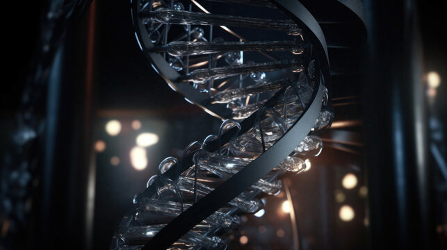 Abstract digital Architecture, glowing tall building. View of futuristic background.