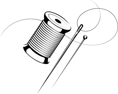 recommend clip art: Spool of thread silhouette and needle. Symbol for tailor and sewing salon