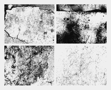 Set of monochrome black and white abstract vector grunge textures.