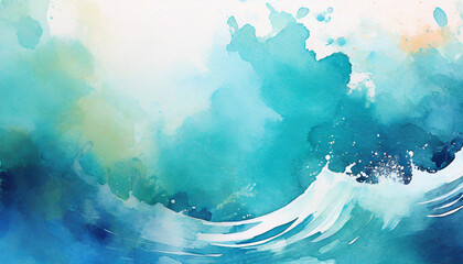 Fototapeta na wymiar abstract watercolor ocean wave splashing fresh cheerful and relaxing summer concept positive and healthy tones to background or wallpaper generative ai