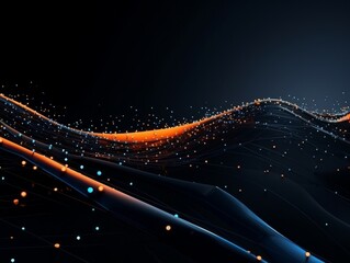 Abstract sci-fi blue and orange waves, concept of digital future, AI