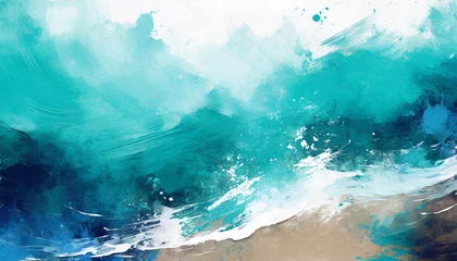 Fotobehang abstract ocean beach paint background creative abstract water blue sea wave painted background wallpaper texture modern art generative ai © Pauline
