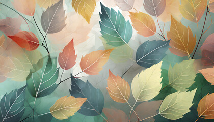 the background is multicolored with leaves autumn leaves the background the leaf pattern on the wall in the style transparent illustrations ai generative