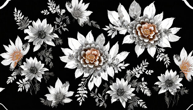 decorative flower pattern design real flower art design in bouquet in white and black background for anniversary