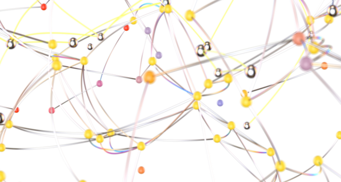 Multi color connected lines and dots network 3d illustration