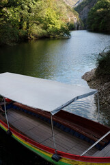 View from a ferry boat on Lake Matka in North Macedonia