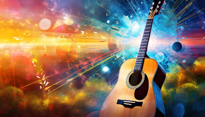 acoustic guitar abstract background music - obrazy, fototapety, plakaty