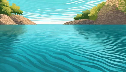 Gordijnen ripples lake ocean water wave copy space blue teal calm cartoon river ripples illustration for pool swim party or lake camping ocean beach travel web banner backdrop background graphic © William
