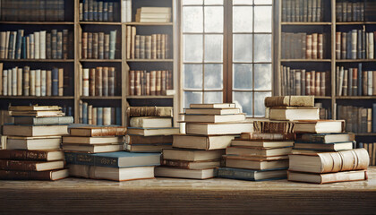 books in the library with old books 3d render 3d illustration ai generated