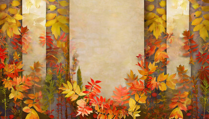 high narrow background vertical autumn wall parchment with light floral ornament of autumn leaves