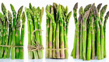 collection of green raw asparagus isolated on white background