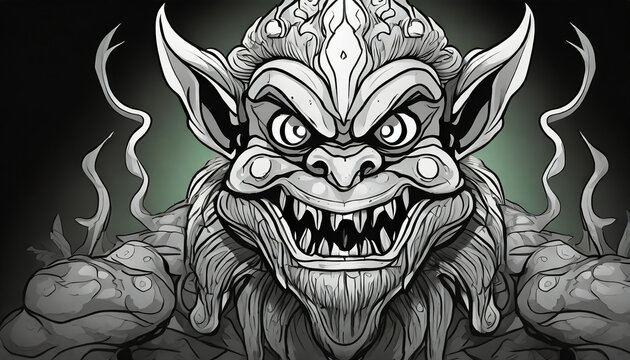 goblin monster face black outlines vector illustration