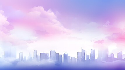 Dreamy Pastel Skyline and Cloudscape Over City
