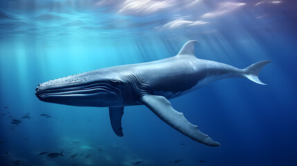 Blue Whale Gliding through Sunlit Waters