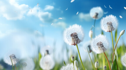 summer meadow with dandelion flowers